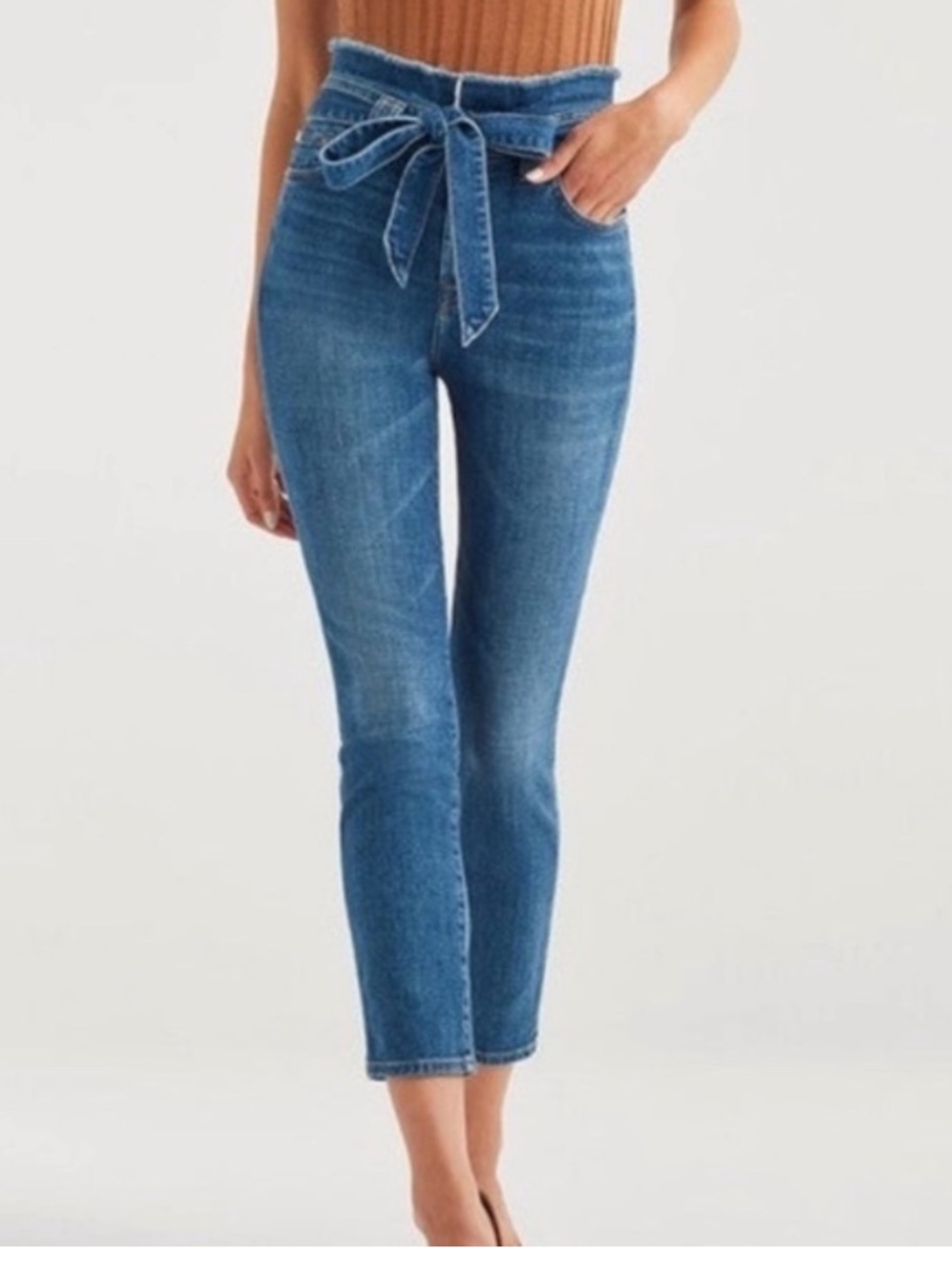 7 For All the Mankind High Rise Tie Belt Cropped Jeans, Size 28